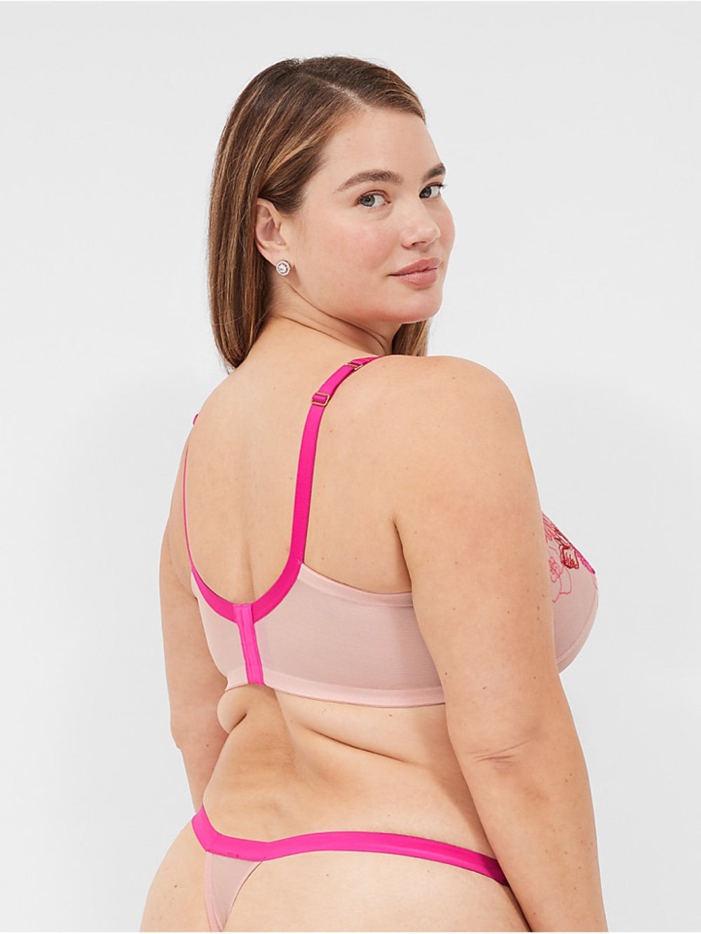 Cacique Nude and Hot Pink Floral Embroidered Underwire Bra & Bikini - Picture 12 of 13